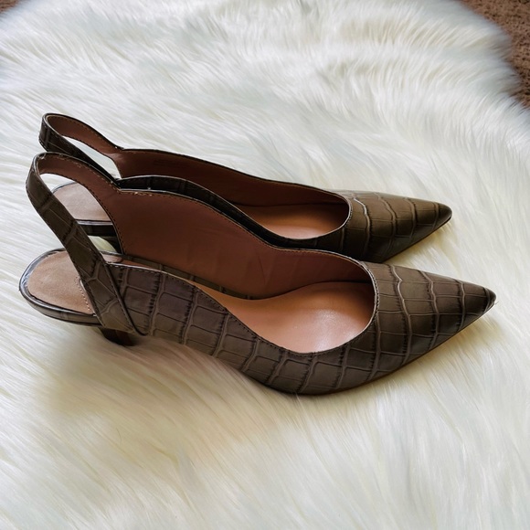 ZAC ZACPOSEN Point Toe Kitten Heeled Slingback Pumps In Croc Print Size 7.5 - Picture 2 of 11